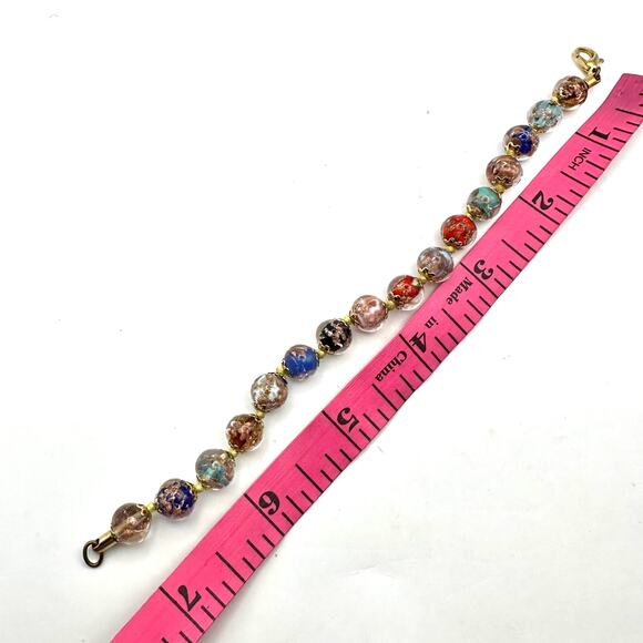 Murano Glass Bead Bracelet Multicolor Gold Blue Red Clear Cream Red Green Casual - Picture 6 of 9
